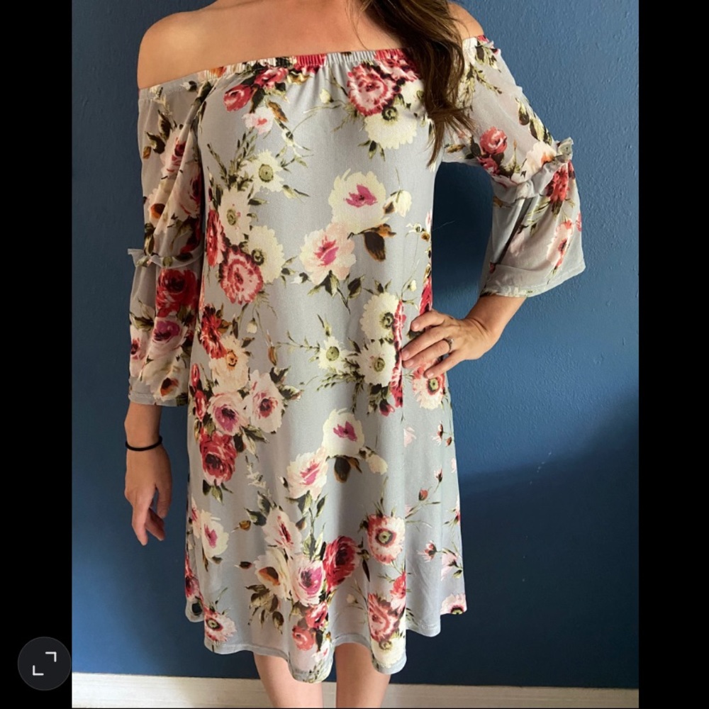 Off Shoulder Floral Shift Dress